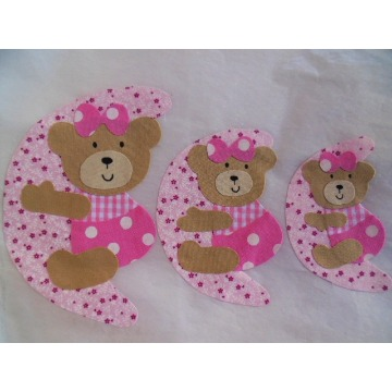 ursa na lua cor rosa com termocolante definitivo 16cm 10cm 8cm