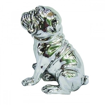 Cachorro Decorativo de Resina Prata  14,5 x 9,5 x 15 cm