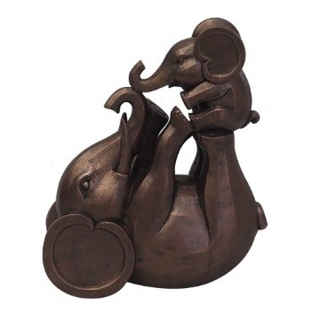 Elefante e filhote decorativo de resina 19cm x 9cm x 22cm