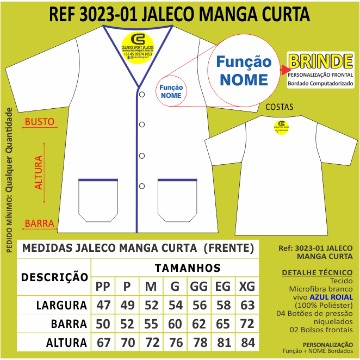 3023 Jaleco manga curta