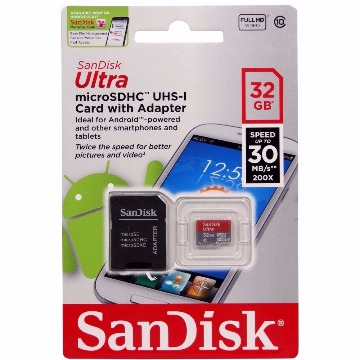 Cartão de Memória SanDisk Ultra 32GB MicroSDHC com Adaptador Class 10 SDSQUNB-032G-GN3MA