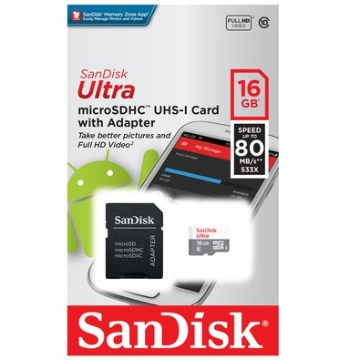 Cartão de Memória SanDisk Ultra microSDHC 16Gb Class10 + Adaptador SD