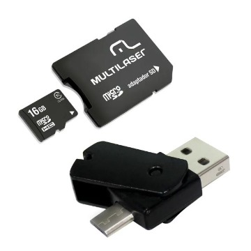 Kit Pen Drive USB/OTG e Cartão de Memória Micro SD 16Gb C/ Adaptador Multilaser - MC131