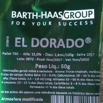 Lúpulo El Dorado 2017 15% aa - 50 g