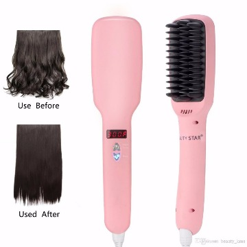 Escova Eletrica Magic Hair Anti Frizz Alisadora 2 Em 1 Rosa