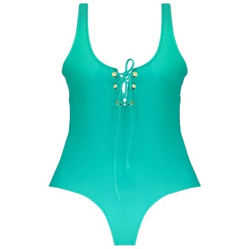 MAIÔ CAMISETA DECOTE ILHÓS BRILHO VERDE ÁGUA - M