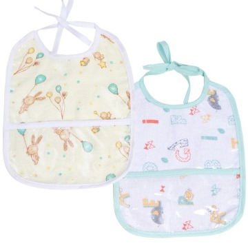 2 Babador Atoalhado Com Plástico Bolso Verde Amarelo Papi 1089