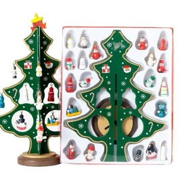 Enfeite Árvore De Natal Em Madeira 24pçs Mini Arvore Madeira