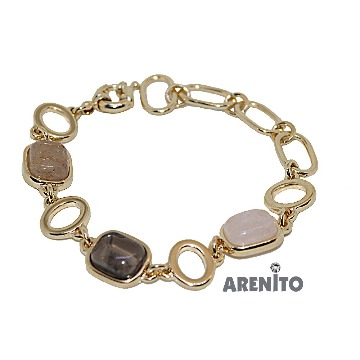 PULSEIRA BANHO DE OURO PEDRAS NATURAIS COLORIDAS
