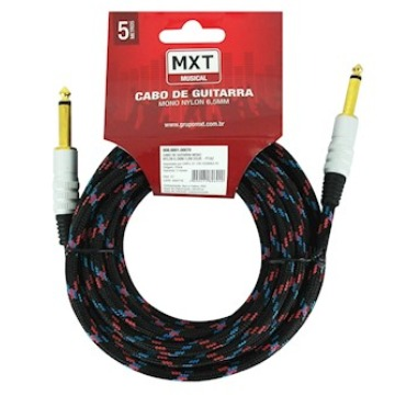 CABO DE GUITARRA NYLON P10 X P10 PRETO AZUL 5 MTS MXT