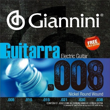 ENCORDOAMENTO GUITARRA GIANNINI 0.008 GEEGST8 + MI EXTRA