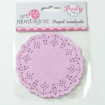 PRE002-1 Papel Rendado Rosa 10cm c/ 32 peças