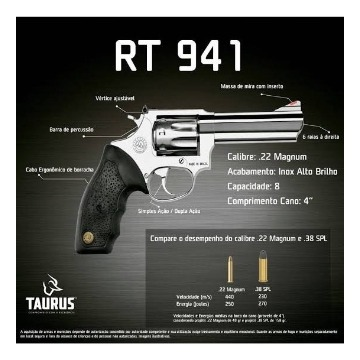 REVÓLVER TAURUS RT941 8 TIROS .22MAG 4" INOX